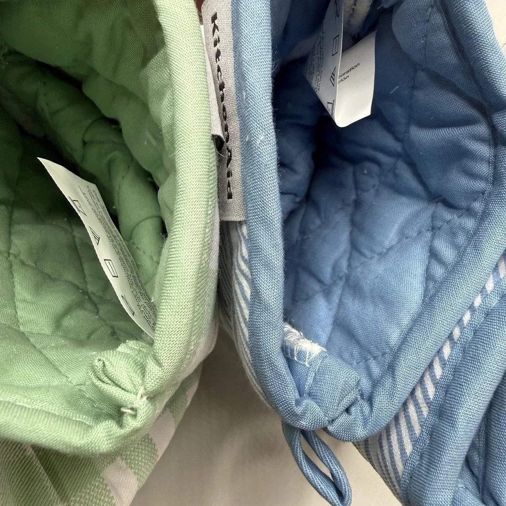 NEW KitchenAid Mini Oven Mitts 4 Pack Green Gingham Blue Stripe Silicone Grip